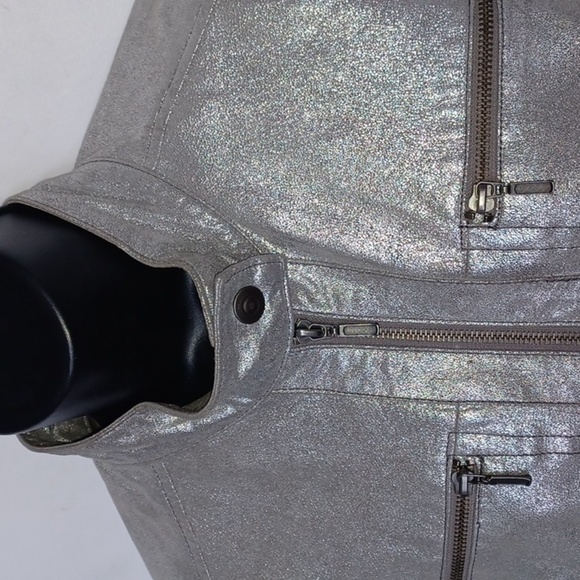 Chico’s silver leather jacket size 1 (8) - Picture 2 of 7